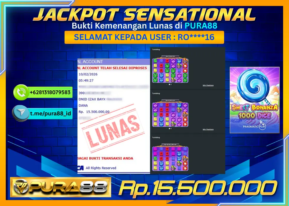 PURA88 JACKPOT SWEET BONANZA 1000 DICE Rp 15.500.000,- LUNAS